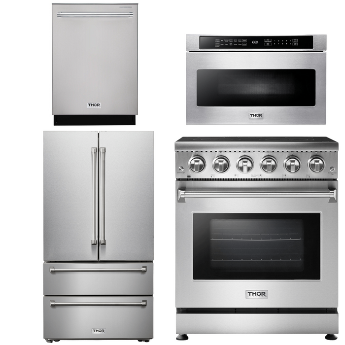 Thor Kitchen Appliance Package - 30 In. Electric Range, Microwave Drawer, Refrigerator, Dishwasher, AP-HRE3001-18