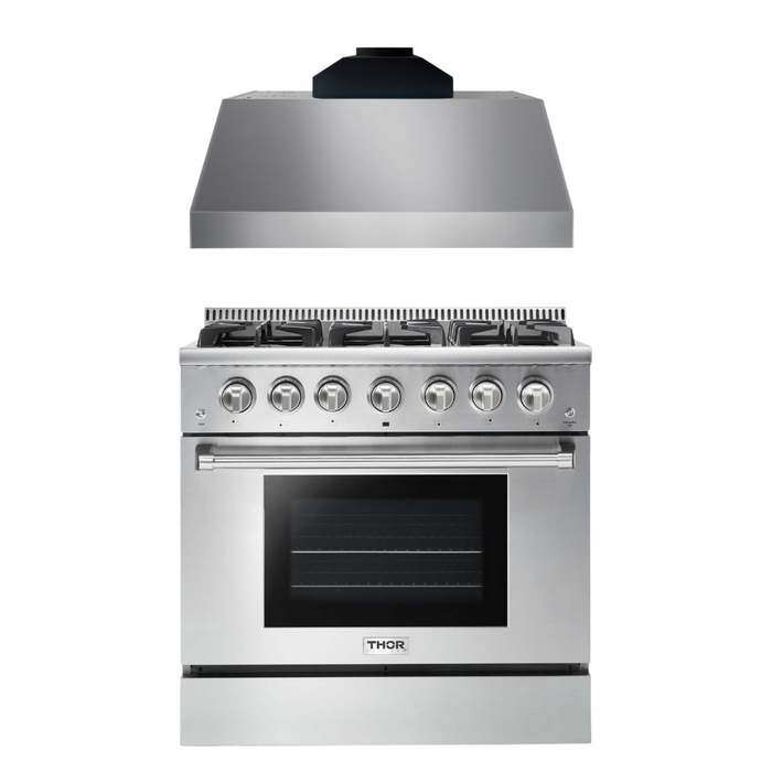 Thor Kitchen Appliance Package - 36 In. Gas Range and Range Hood, AP-HRG3618U-C
