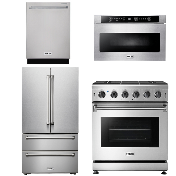 Thor Kitchen Appliance Package - 30 In. Natural Gas Range, Microwave Drawer, Refrigerator, Dishwasher, AP-LRG3001U-18