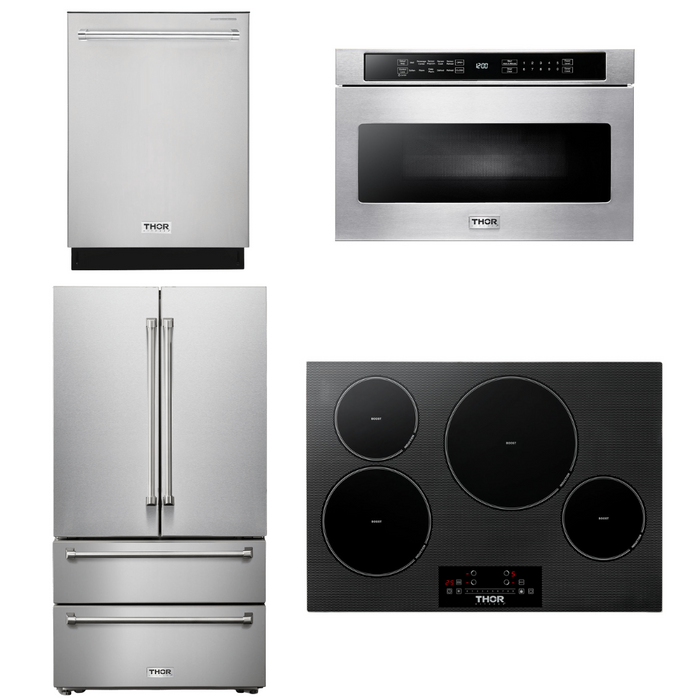 Thor Kitchen Appliance Package - 30 In. Induction Cooktop, Microwave Drawer, Refrigerator, Dishwasher, AP-TIH30-6