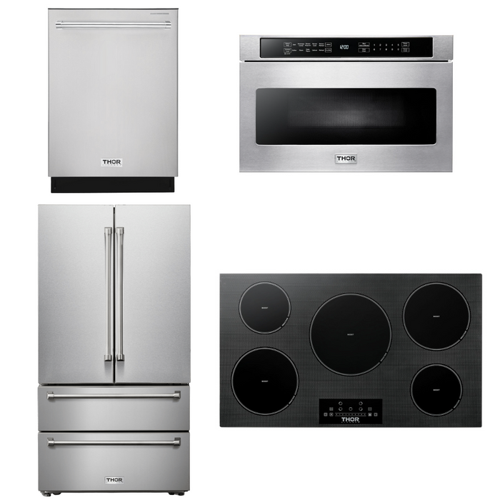 Thor Kitchen Appliance Package - 36 In. Induction Cooktop, Microwave Drawer, Refrigerator, Dishwasher, AP-TIH36-6