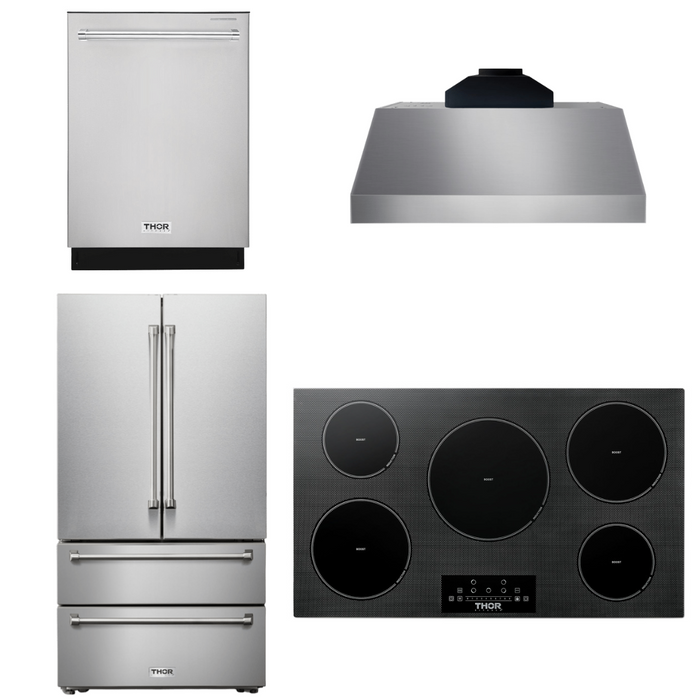 Thor Kitchen Appliance Package - 36 In. Induction Cooktop, Range Hood, Refrigerator, Dishwasher, AP-TIH36-C-2