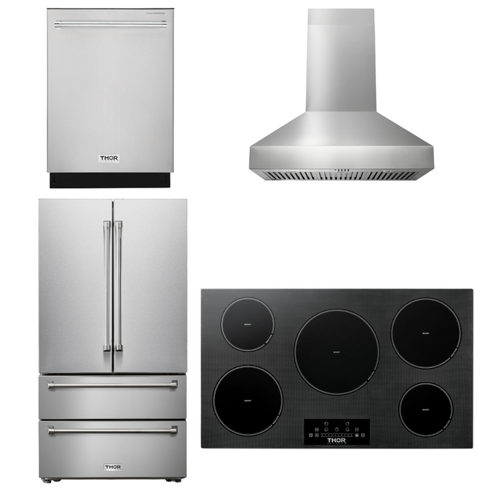 Thor Kitchen Appliance Package - 36 In. Induction Cooktop, Range Hood, Refrigerator, Dishwasher, AP-TIH36-W-2