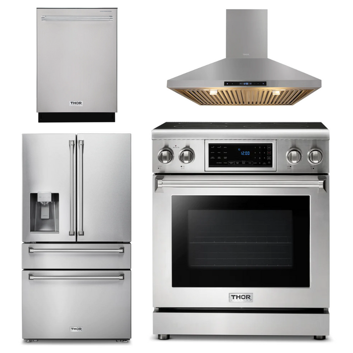 Thor Kitchen Appliance Package - 30 In. Gas Range, Range Hood, Refrigerator with Water and Ice Dispenser, Dishwasher, AP-TRG3001-10