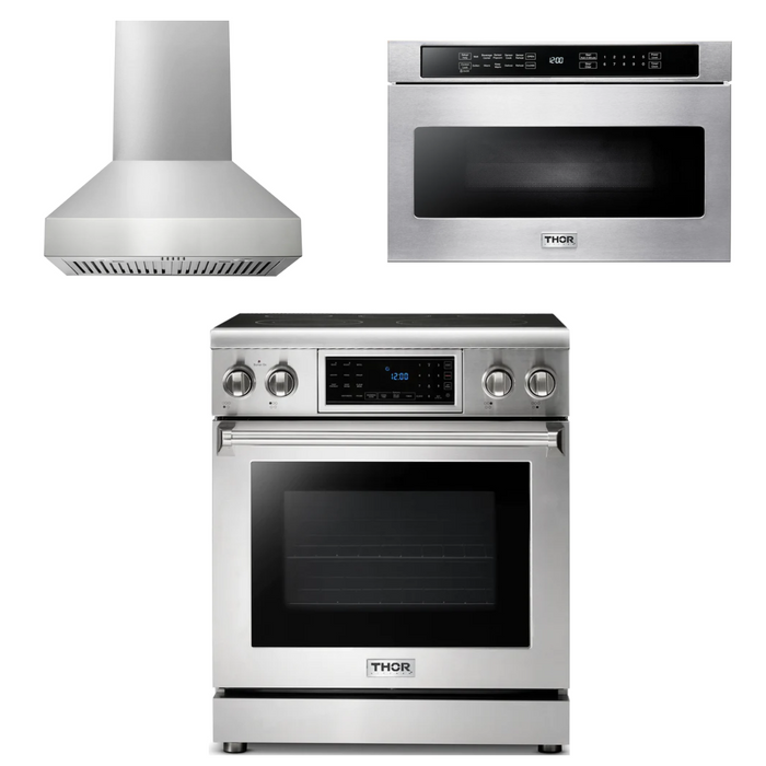 Thor Kitchen Appliance Package - 30 In. Electric Range, Range Hood, Microwave Drawer, AP-TRE3001-W-4