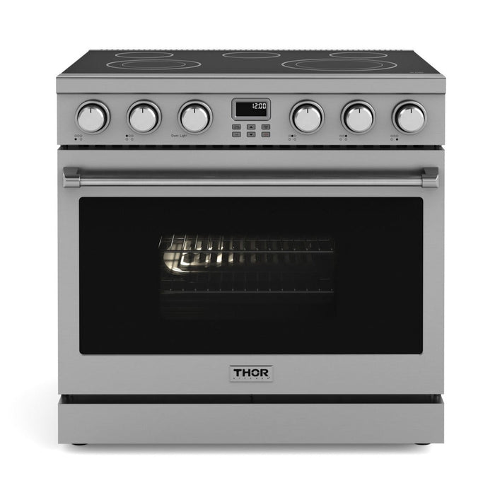 Thor Kitchen Appliance Package - 36" Electric Range, Refrigerator with Water and Ice Dispenser, Dishwasher, AP-ARE36-9