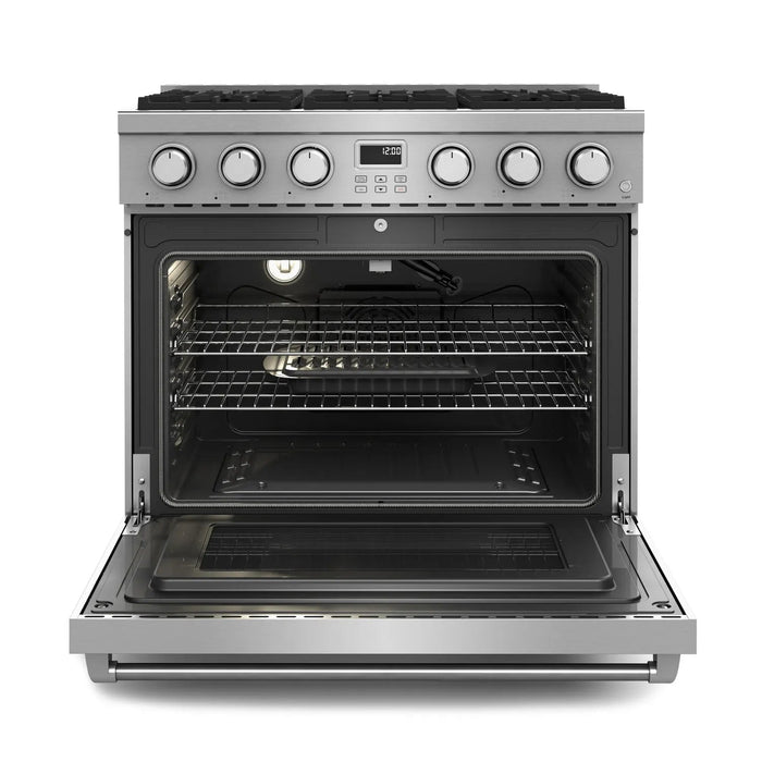 Thor Kitchen Appliance Package - 36" Natural Gas Range, Range Hood, Refrigerator, Dishwasher, AP-ARG36-3