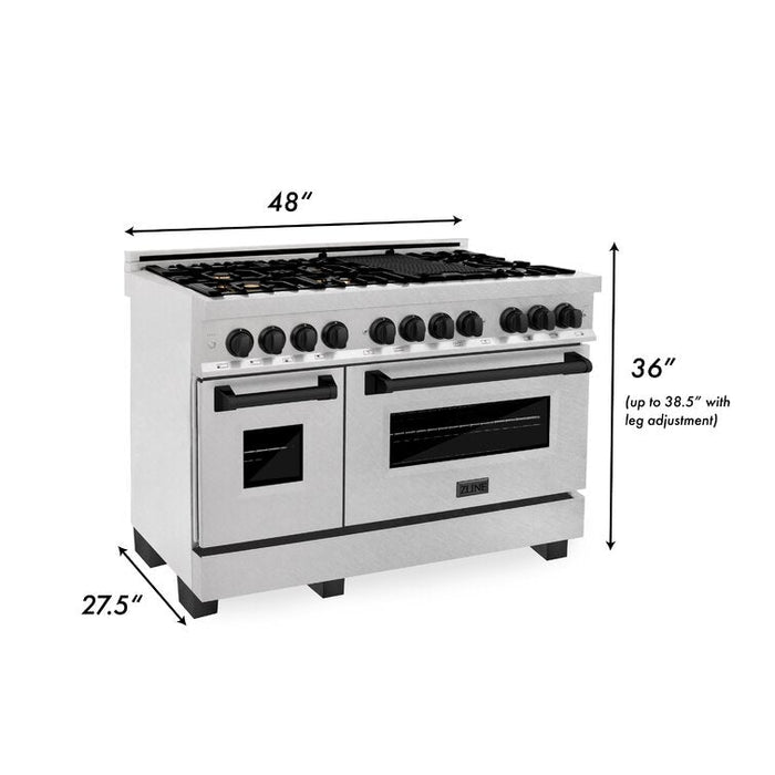 ZLINE 48" Autograph Edition Dual Fuel Range in DuraSnow® Stainless Steel with Matte Black Accents, RASZ-SN-48-MB