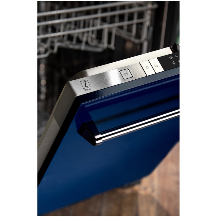 ZLINE 24" Euro Style Top Control Dishwasher in Blue Gloss with Traditional Style Handle, DW-BG-24