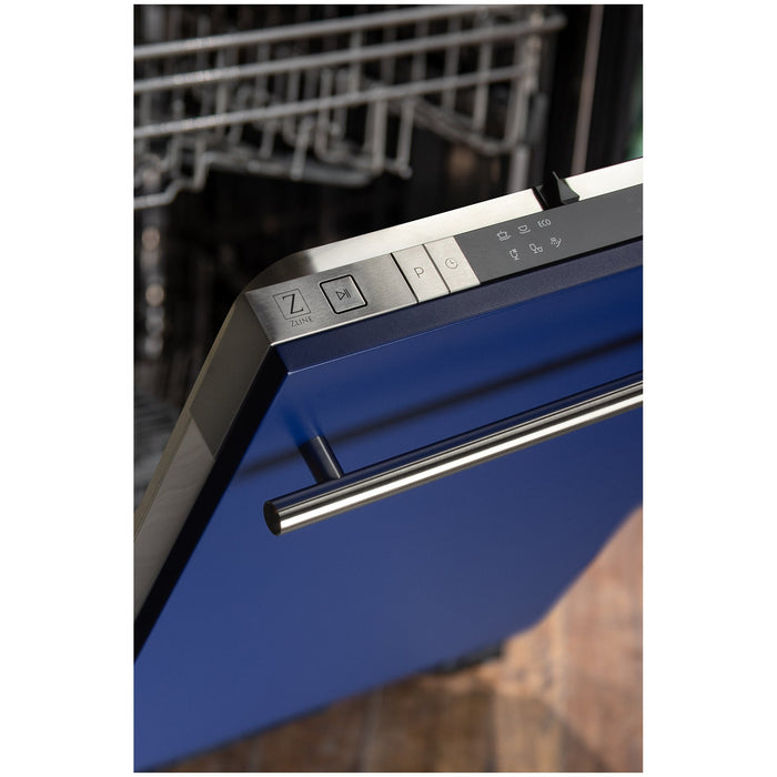 ZLINE 18" Classic Top Control Dishwasher in Blue Matte with Modern Handle, DW-BM-H-18