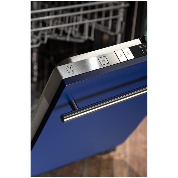 ZLINE 24" Classic Top Control Dishwasher in Blue Matte with Modern Style Handle, DW-BM-H-24