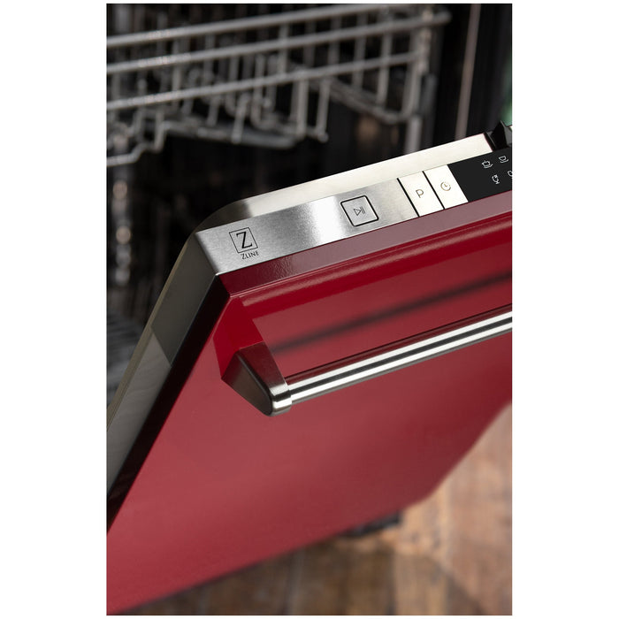ZLINE 24" Classic Top Control Dishwasher in Red Gloss with Traditional Style Handle, DW-RG-24