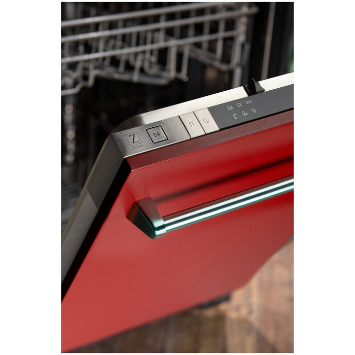 ZLINE 18" Classic Top Control Dishwasher in Red Matte Stainless Steel with Traditional Style Handle, DW-RM-18
