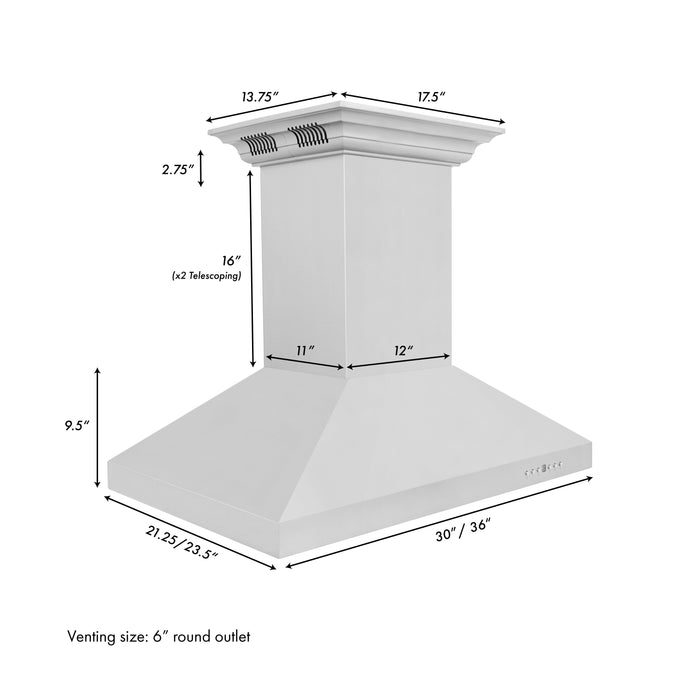 ZLINE 36" Island Mount Range Hood in Stainless Steel with CrownSound® Bluetooth Speakers, KL3iCRN-BT-36