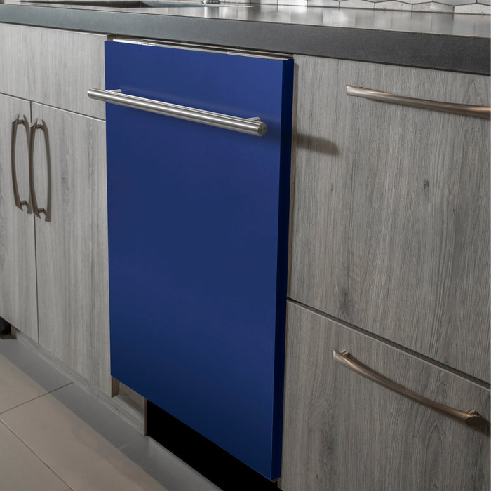 ZLINE 24" Classic Top Control Dishwasher in Blue Matte with Modern Style Handle, DW-BM-H-24