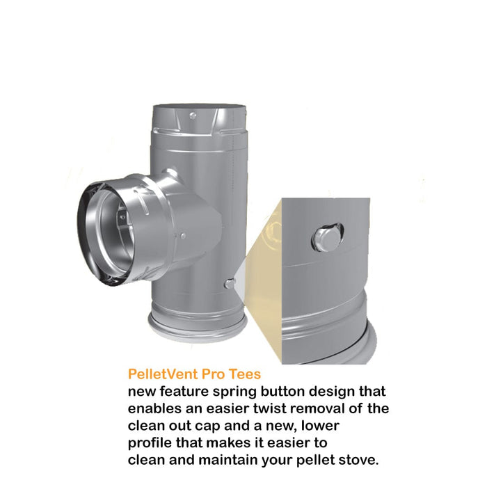 DuraVent 3"-4" Inner Diameter PelletVent Pro Adapter Tee With Clean-Out Tee Cap