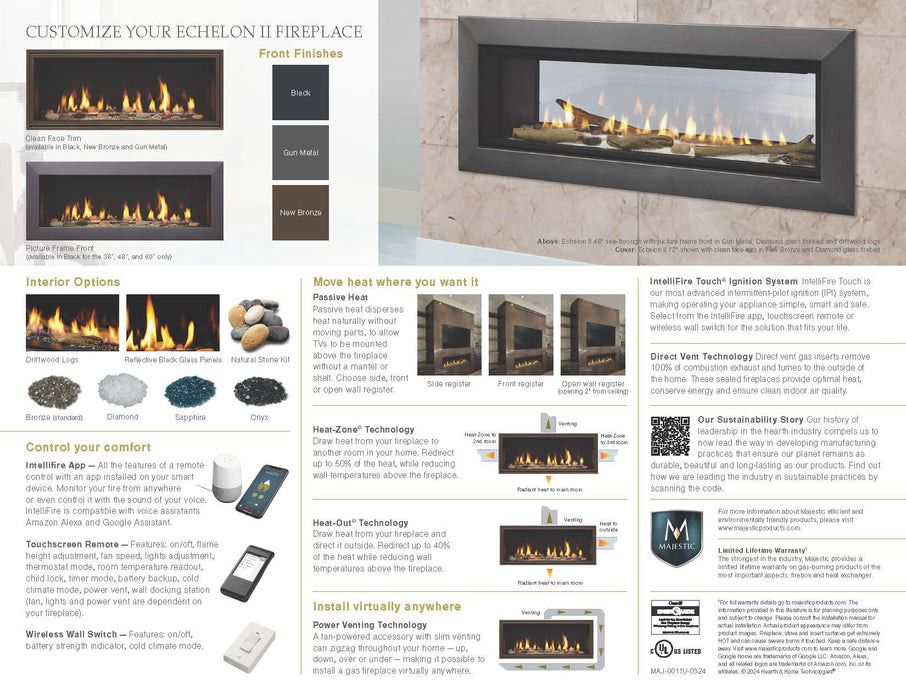 Majestic Echelon II 48" Linear Contemporary Direct Vent Natural Gas Fireplace With IntelliFire Touch Ignition System