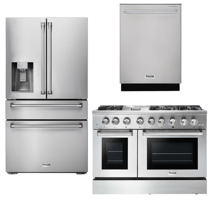 Thor Kitchen Appliance Package - 48 In. Gas Burner, Electric Oven Range, Refrigerator with Water and Ice Dispenser, Dishwasher, AP-HRD4803U-9