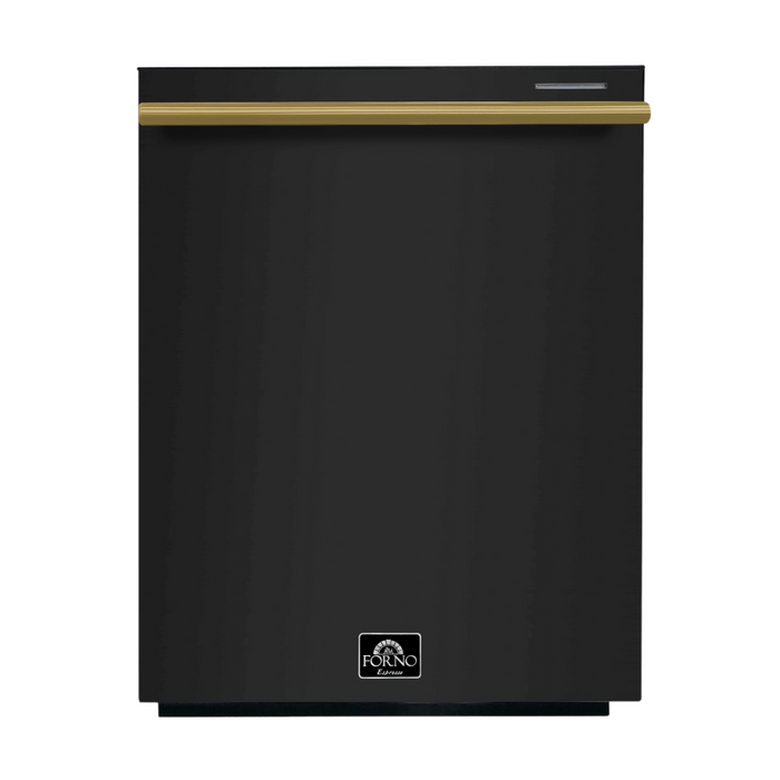 Forno Espresso 24" Built-In Dishwasher in Black with Antique Brass Handles, FDWBI8067-24BLK