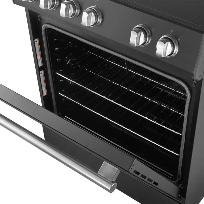 Forno Espresso 30" Electric Range in Black with Antique Brass Handles, FFSEL6012-30BLK