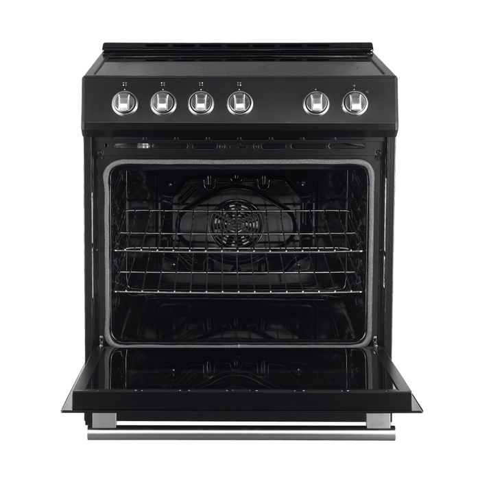 Forno Espresso 30" Electric Range in Black with Antique Brass Handles, FFSEL6012-30BLK