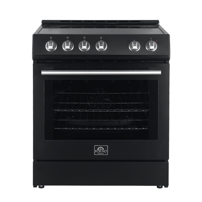 Forno Espresso 30" Electric Range in Black with Antique Brass Handles, FFSEL6012-30BLK