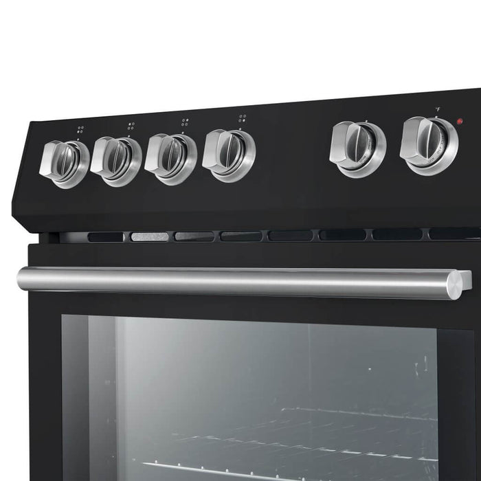 Forno Espresso 30" Electric Range in Black with Antique Brass Handles, FFSEL6012-30BLK