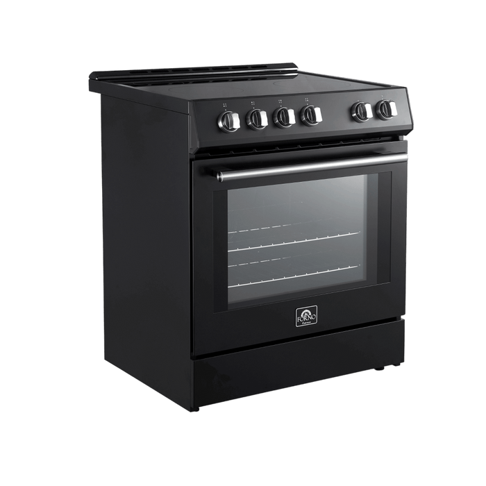 Forno Espresso 30" Electric Range in Black with Antique Brass Handles, FFSEL6012-30BLK