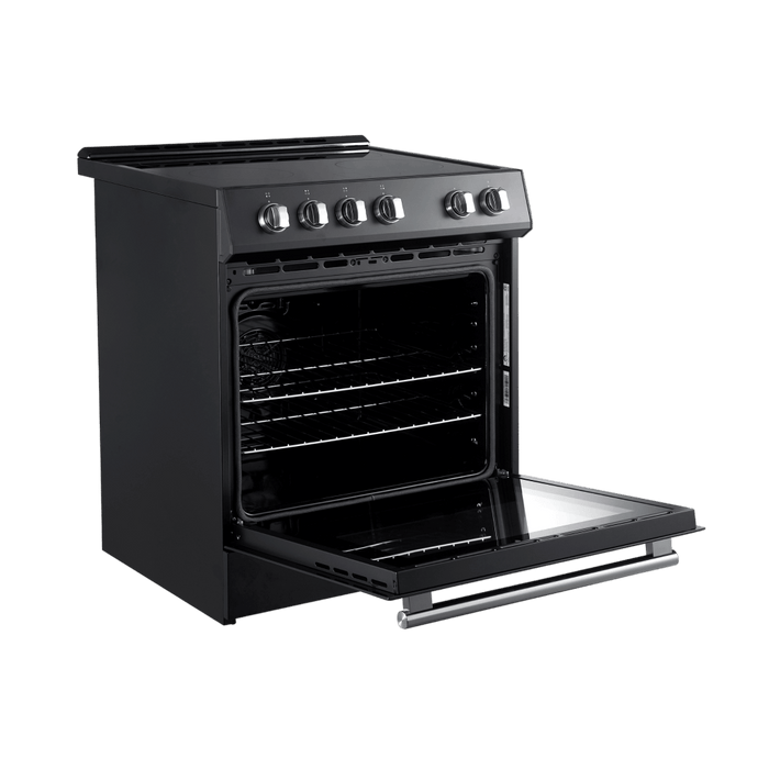 Forno Espresso 30" Electric Range in Black with Antique Brass Handles, FFSEL6012-30BLK