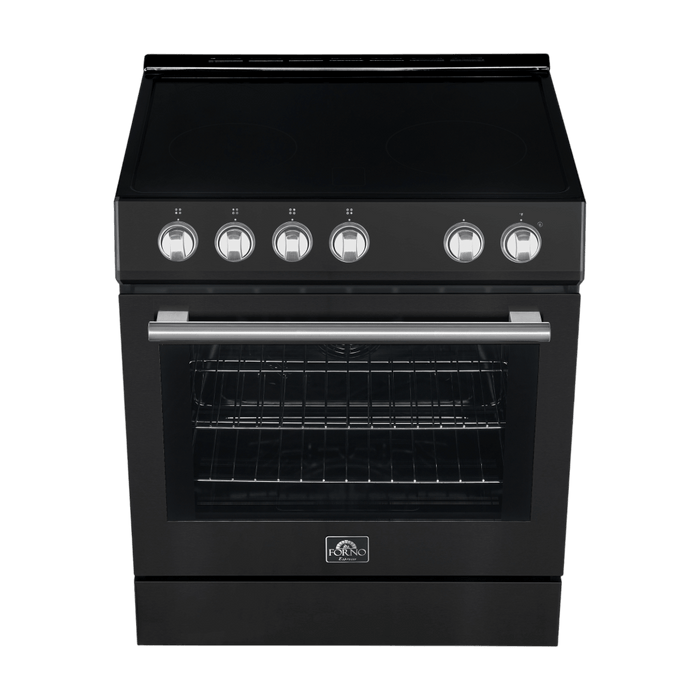 Forno Espresso 30" Electric Range in Black with Antique Brass Handles, FFSEL6012-30BLK