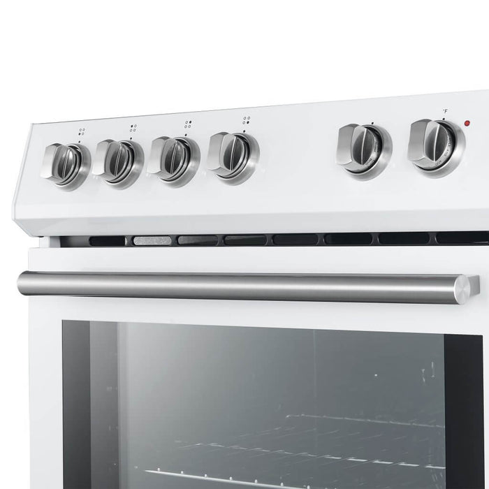 Forno Espresso 30" Electric Range in White with Antique Brass Handles, FFSEL6012-30WHT