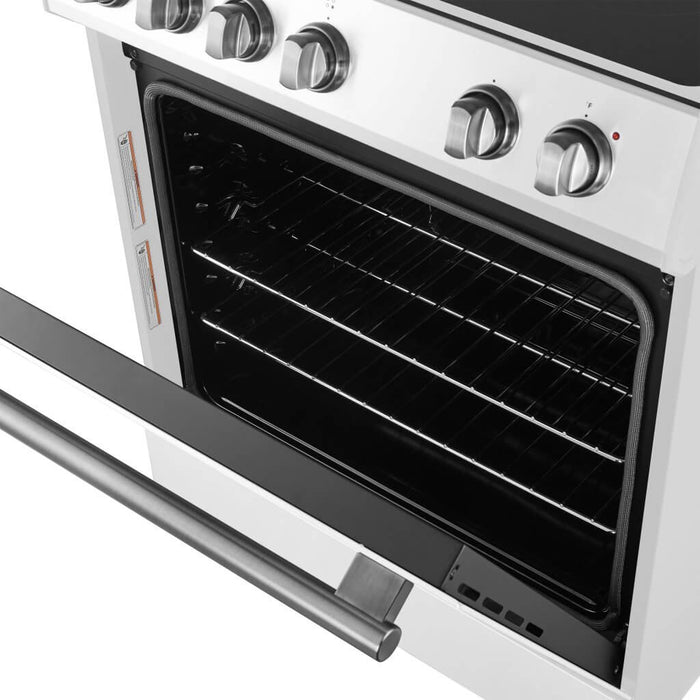 Forno Espresso 30" Electric Range in White with Antique Brass Handles, FFSEL6012-30WHT