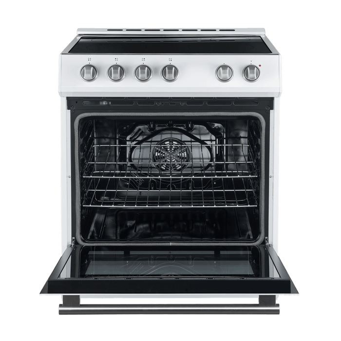 Forno Espresso 30" Electric Range in White with Antique Brass Handles, FFSEL6012-30WHT