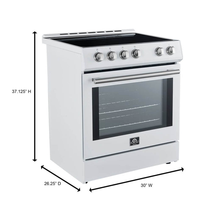 Forno Espresso 30" Electric Range in White with Antique Brass Handles, FFSEL6012-30WHT