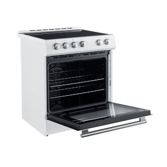 Forno Espresso 30" Electric Range in White with Antique Brass Handles, FFSEL6012-30WHT