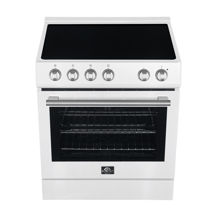 Forno Espresso 30" Electric Range in White with Antique Brass Handles, FFSEL6012-30WHT