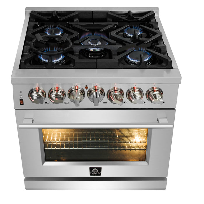 Forno Appliance Package - 30" Dual Fuel Range, 30" Range Hood, Dishwasher, Microwave Drawer, AP-FFSGS6125-30-W-6