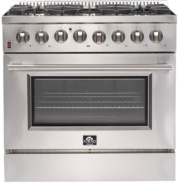 Forno Appliance Package - 36 Inch Dual Fuel Range, Range Hood, Refrigerator, Microwave Drawer, Dishwasher, Wine Cooler, AP-FFSGS6156-36-9