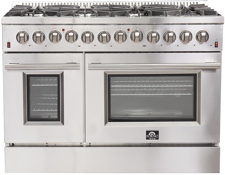 Forno Appliance Package - 48 Inch Dual Fuel Range, Wall Mount Range Hood, Microwave Drawer, Dishwasher, AP-FFSGS6156-48-6