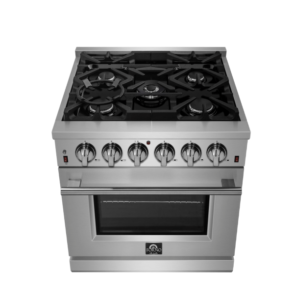 Forno Appliance Package - 30 Inch Gas Range, Range Hood, Refrigerator, Microwave Drawer, Dishwasher, Wine Cooler, AP-FFSGS6239-30-W-9