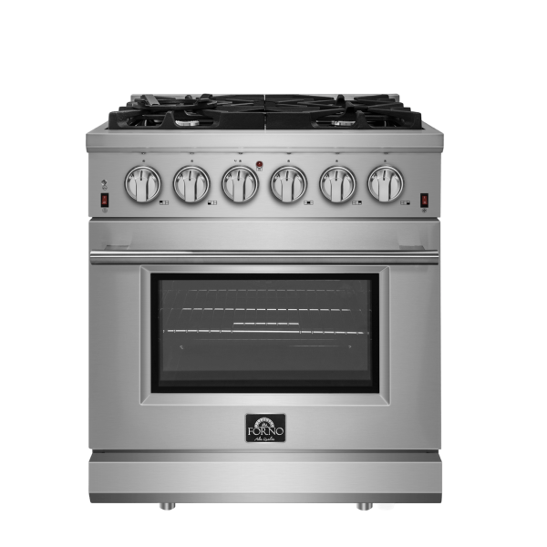 Forno Appliance Package - 30 Inch Gas Range, Range Hood, Refrigerator, Microwave Drawer, Dishwasher, Wine Cooler, AP-FFSGS6239-30-W-9