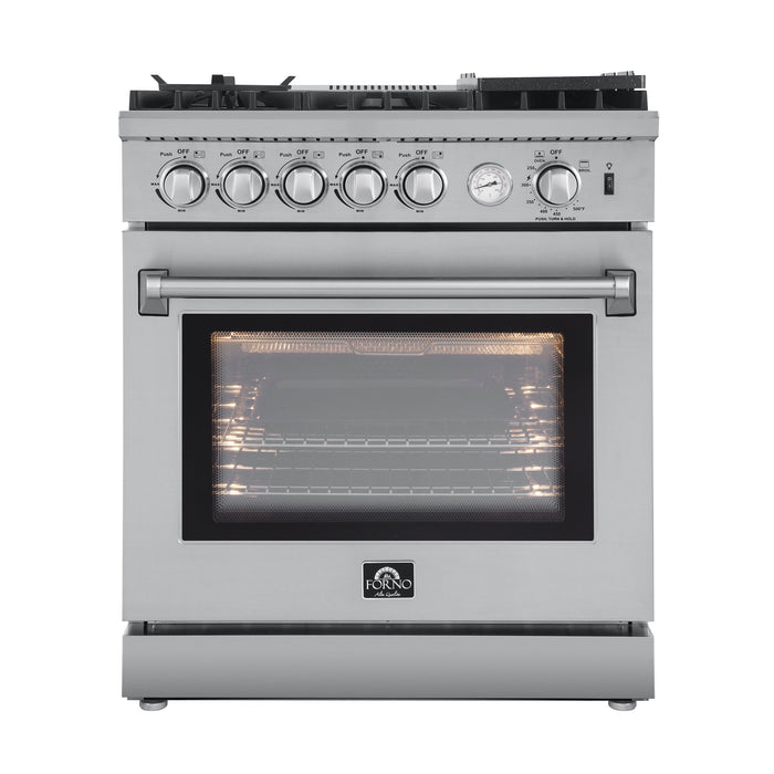 Forno Appliance Package - 30" Gas Range with Airfryer, Range Hood, 36" Refrigerator, Dishwasher, AP-FFSGS6276-30-11