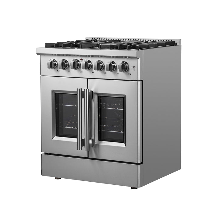 Forno 30" Gas Burner, Electric Oven Range With French Door in Stainless Steel, FFSGS6356-30