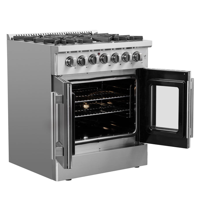 Forno 30" Gas Burner, Electric Oven Range With French Door in Stainless Steel, FFSGS6356-30