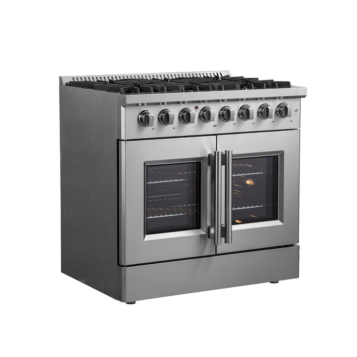 Forno 36" Gas Burner, Electric Oven Range With French Door in Stainless Steel, FFSGS6356-36