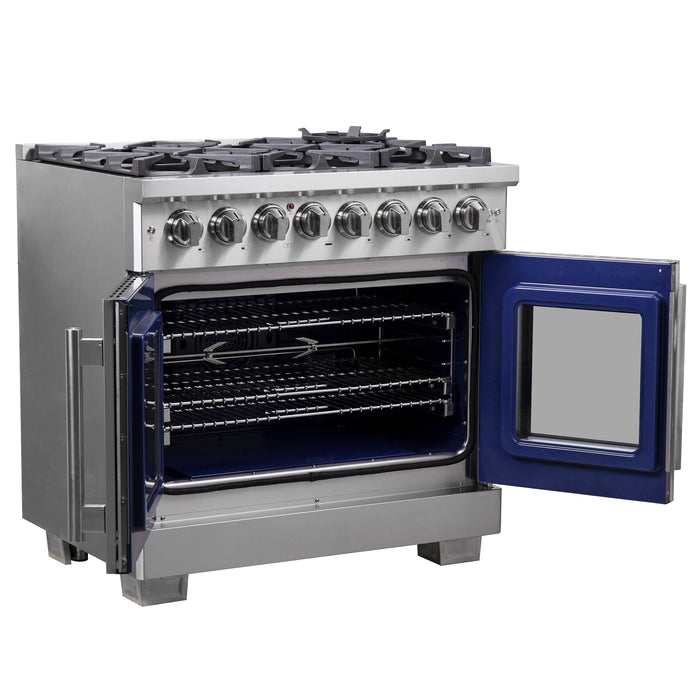 Forno 36" Professional Gas Burner, Electric Oven Range With French Door And 6 Sealed Burners, FFSGS6387-36