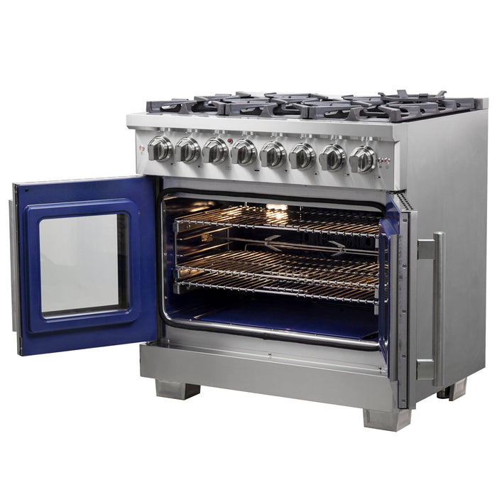 Forno 36" Professional Gas Burner, Electric Oven Range With French Door And 6 Sealed Burners, FFSGS6387-36