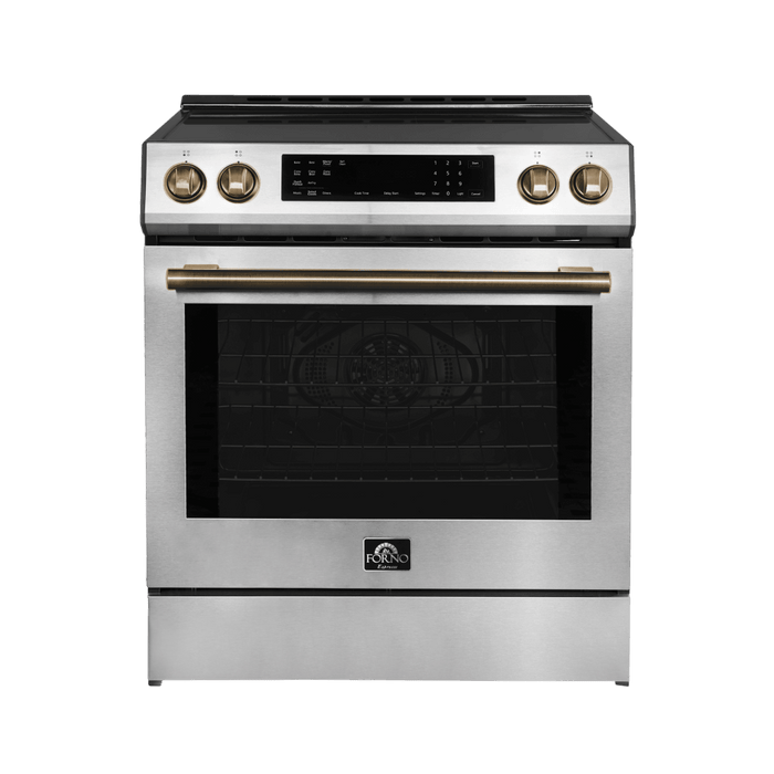 Forno Espresso 30" Induction Range with Air Fry and Self-Clean in Stainless Steel and Antique Brass Handles, FFSIN0905-30