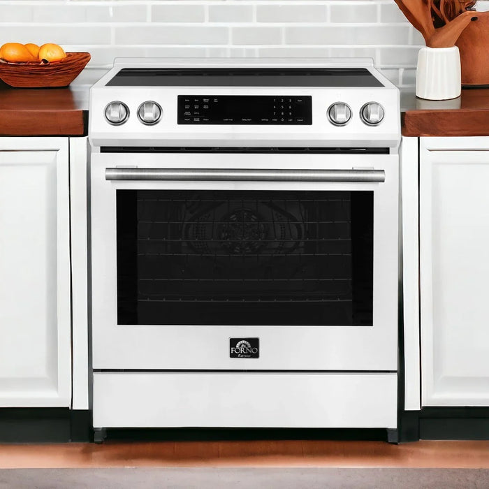 Forno Espresso 30" Induction Range with Air Fry and Self-Clean in White and Silver Handles, FFSIN0905-30WHT