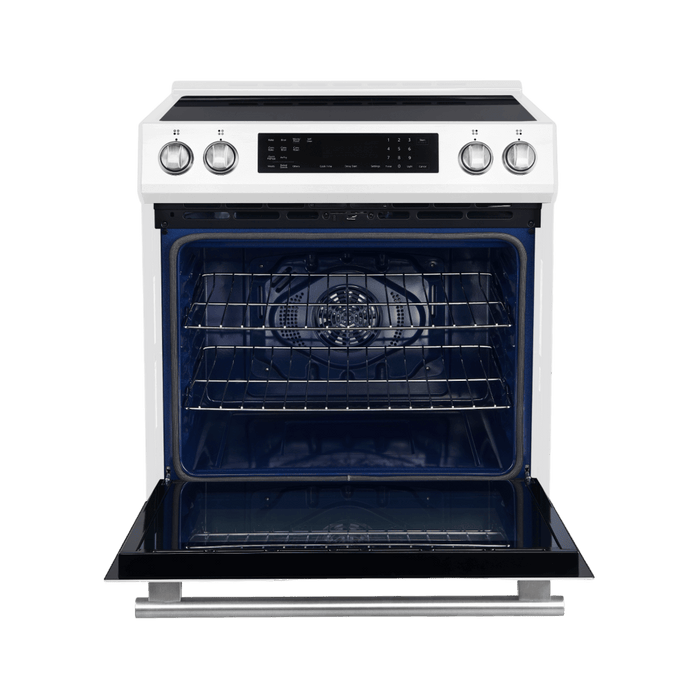 Forno Espresso 30" Induction Range with Air Fry and Self-Clean in White and Antique Brass Handles, FFSIN0905-30WHT